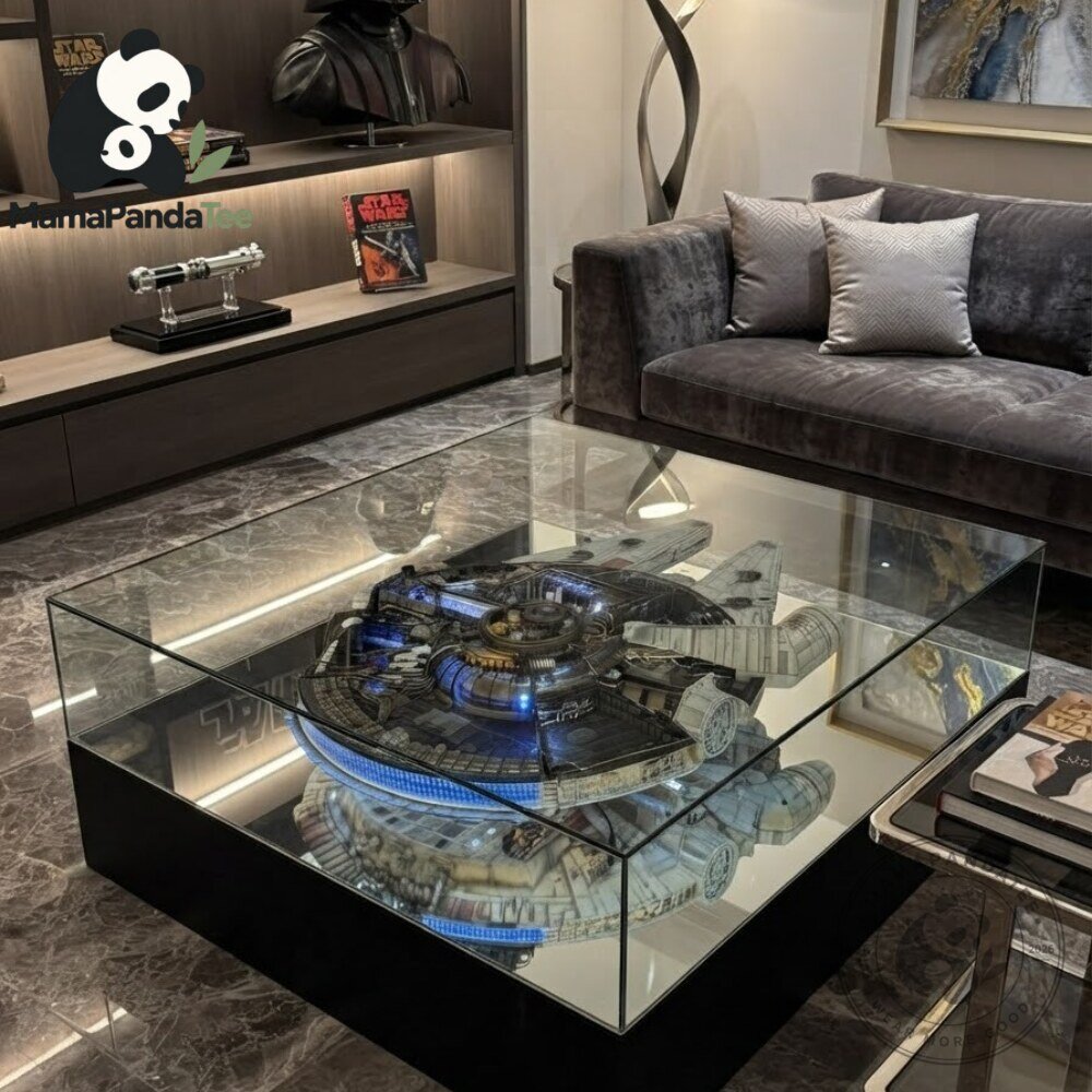 Tempered Glass LED Display Coffee Table Designed for LEGO Star Wars Millennium Falcon Model