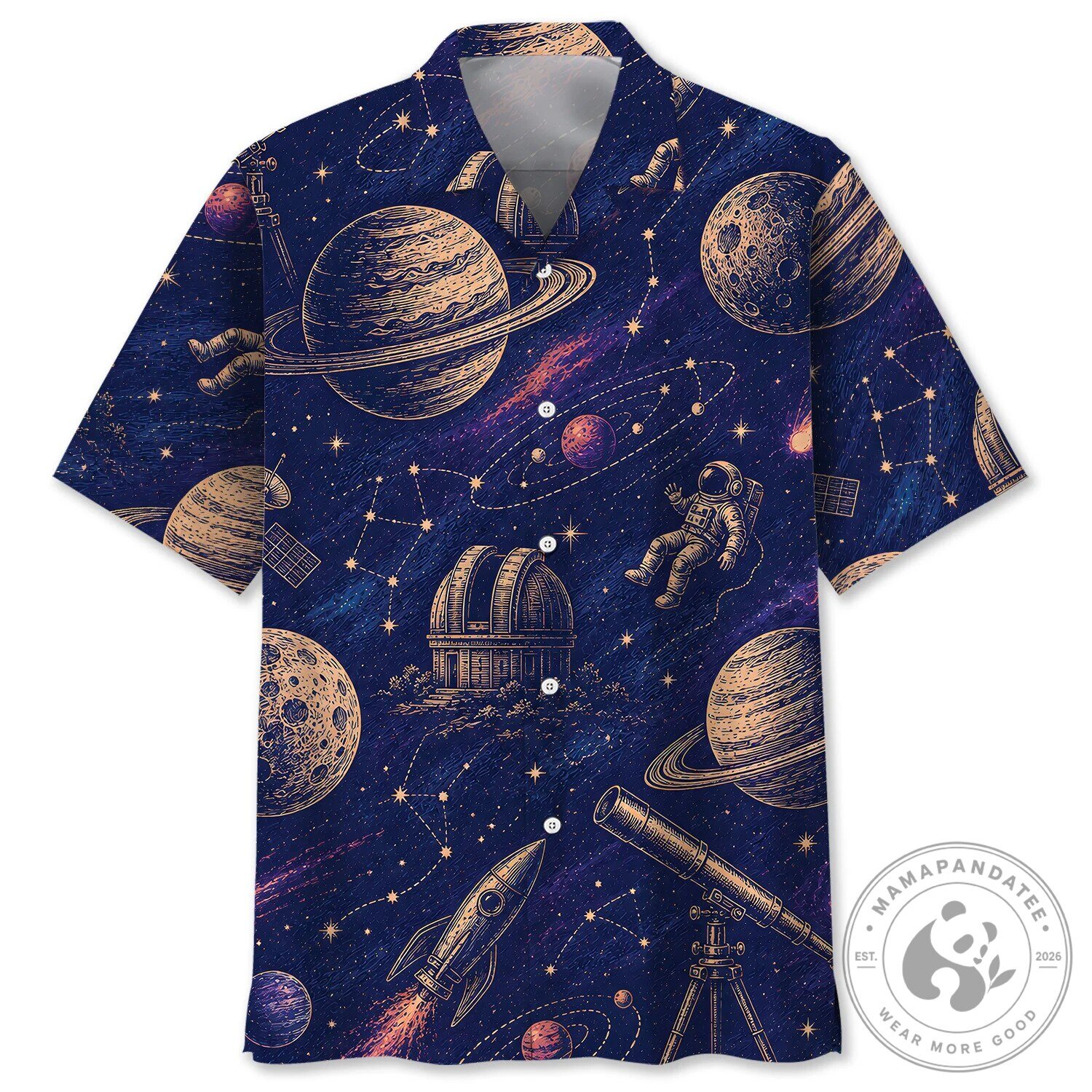 Vintage Astronomy Space Planets Stars Hawaiian Shirt