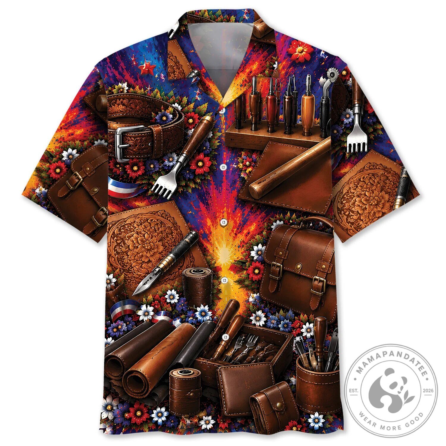 Leather Craft Tools And Floral Pattern Hawaiian Shirt
