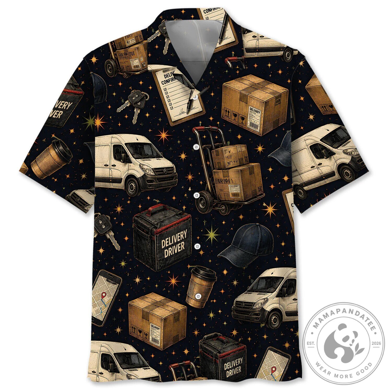 Vintage Delivery Driver Black Hawaiian Shirt