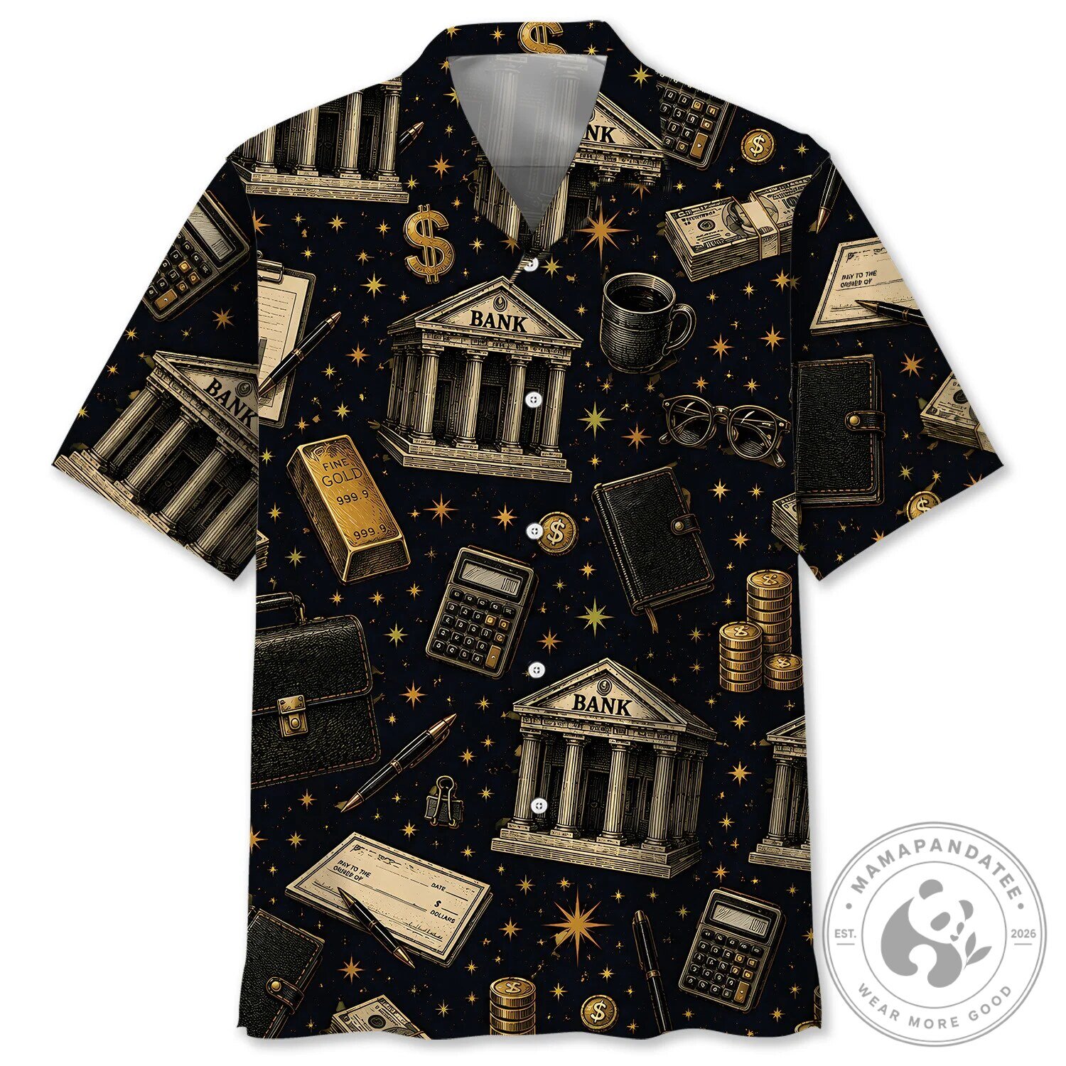 Vintage Banker Financial Theme Gold Money Hawaiian Shirt