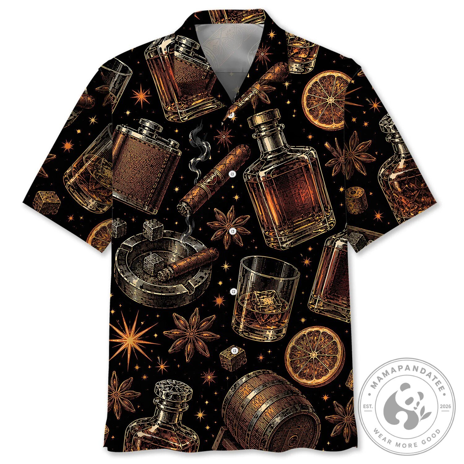 Whiskey Lover Cigar and Star Anise Pattern Hawaiian Shirt