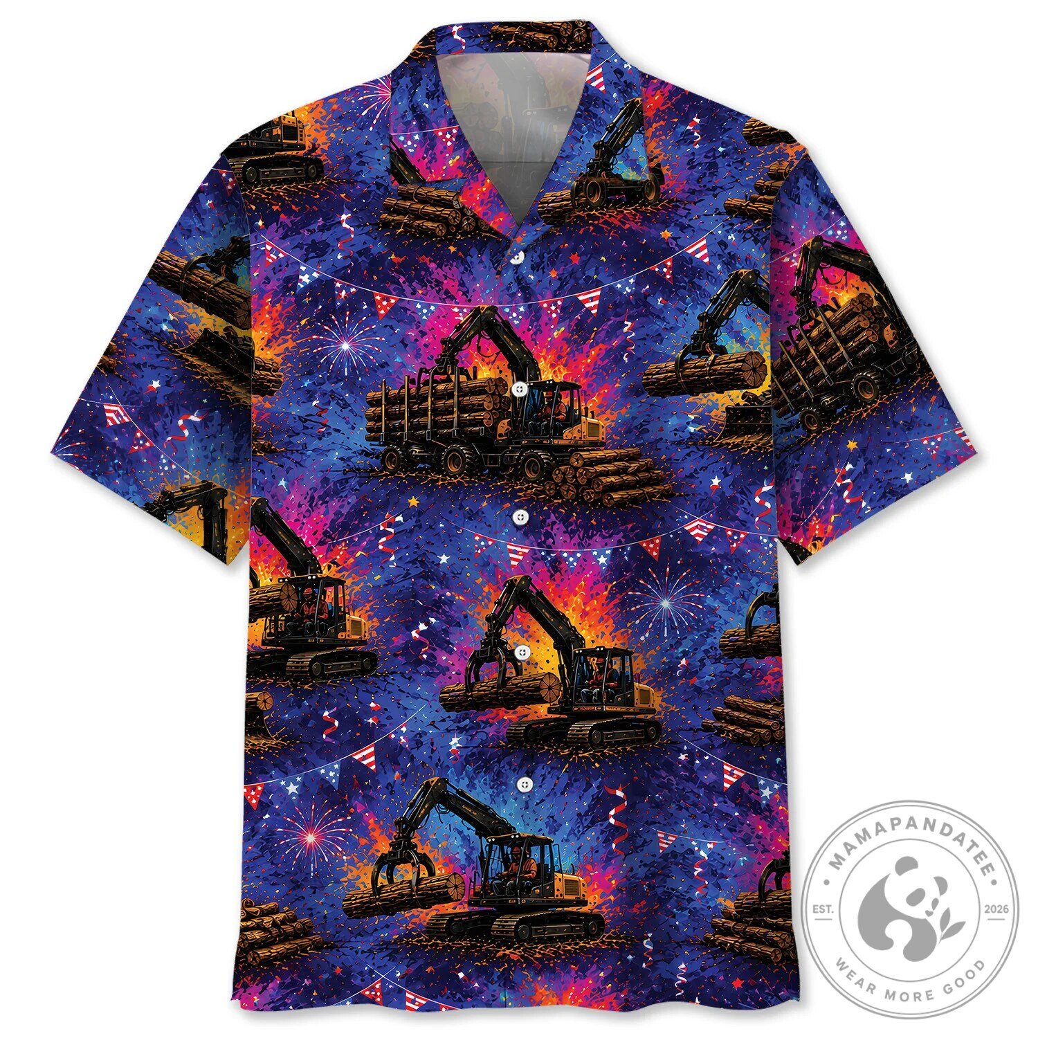 Logging Equipment Fireworks Patriotic Hawaiian Shirt