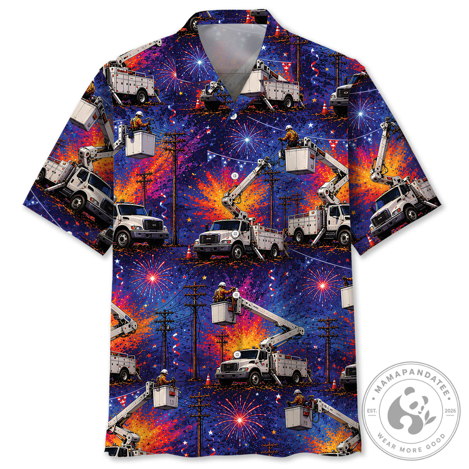 Lineman Bucket Truck Operator Fireworks Hawaiian Shirt