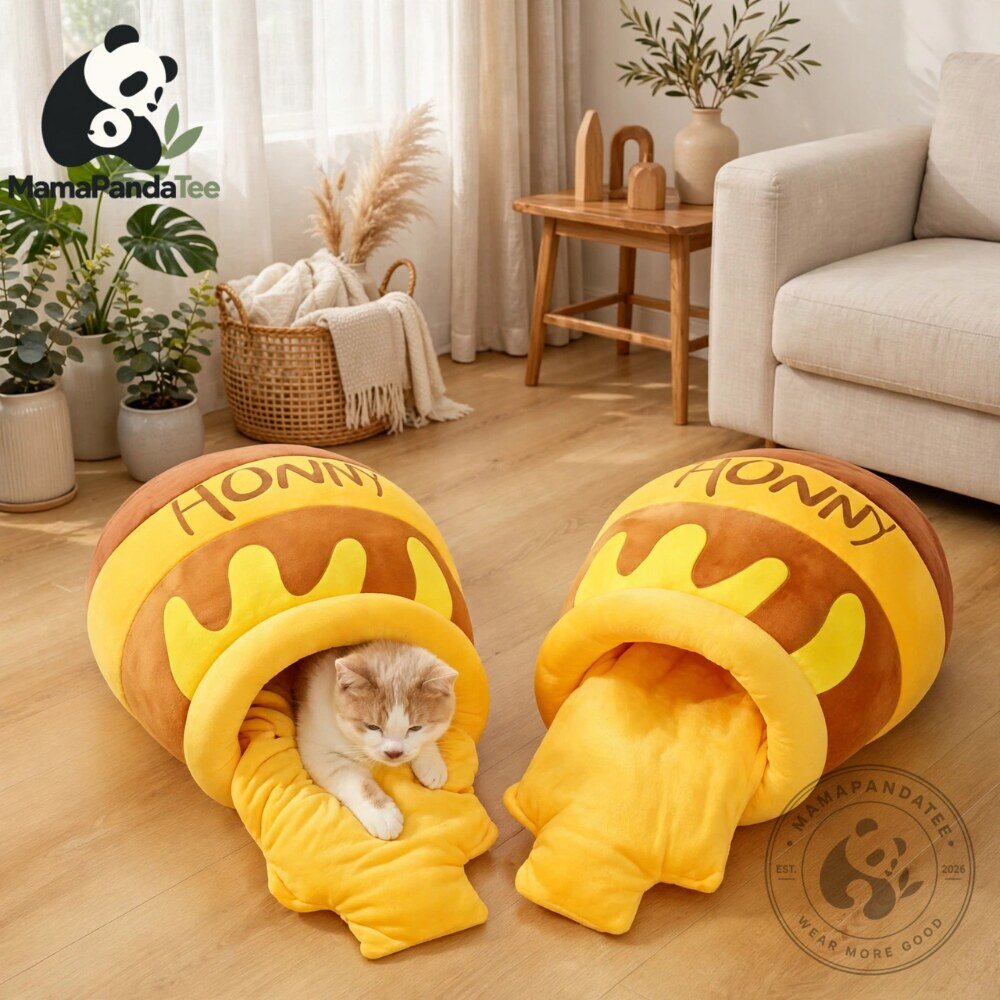 Winnie the Pooh Honey Pot Cat Bed Cute Plush Pet Cave
