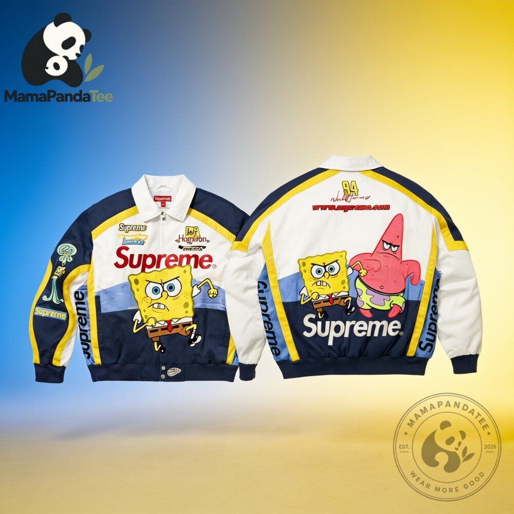 Supreme x SpongeBob SquarePants Racing Jacket Cartoon Graphic Bomber Coat