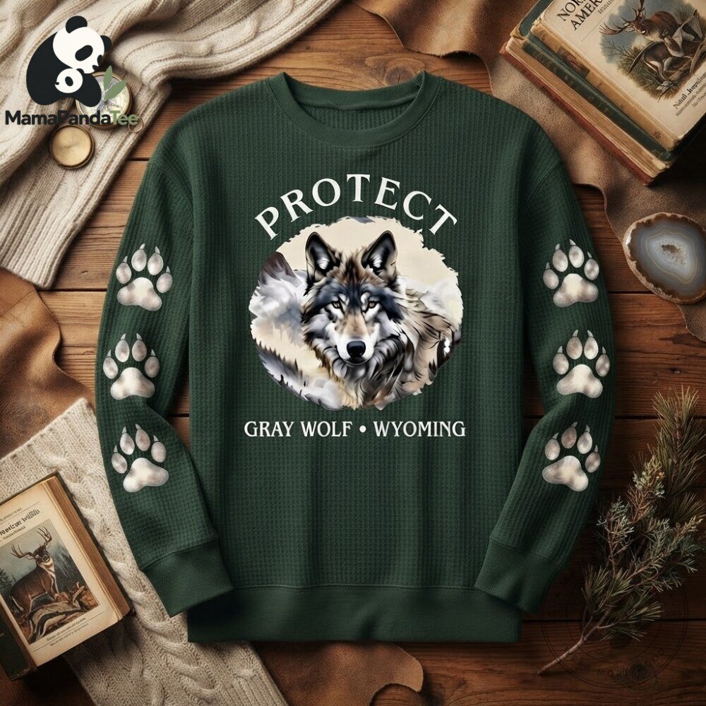Protect Gray Wolf Wyoming Paw Print Graphic Sweatshirt