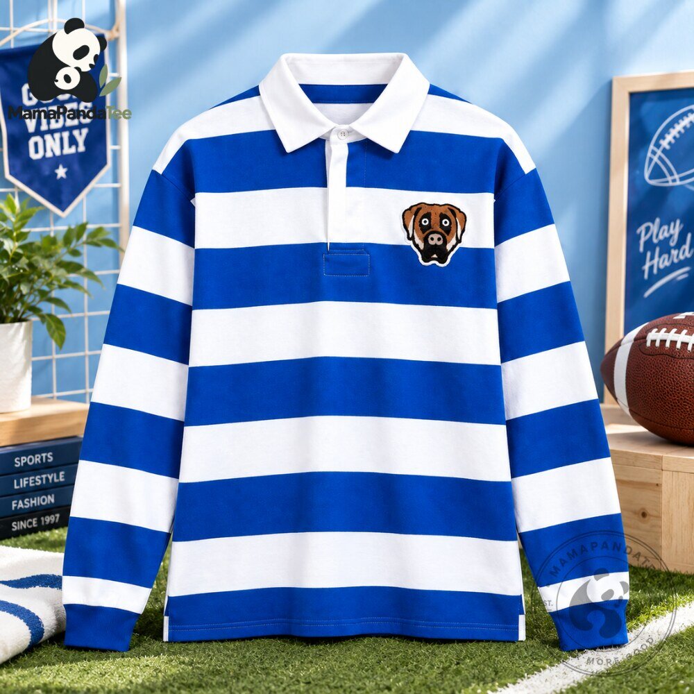 Striped Long Sleeve Rugby Shirt with Dog Patch 2026 5 Striped Long Sleeve Rugby Shirt with Dog Patch 2026