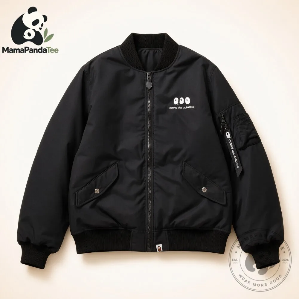 A Bathing Ape Black Bomber Jacket with Plaid Sleeves 6 A Bathing Ape Black Bomber Jacket with Plaid Sleeves