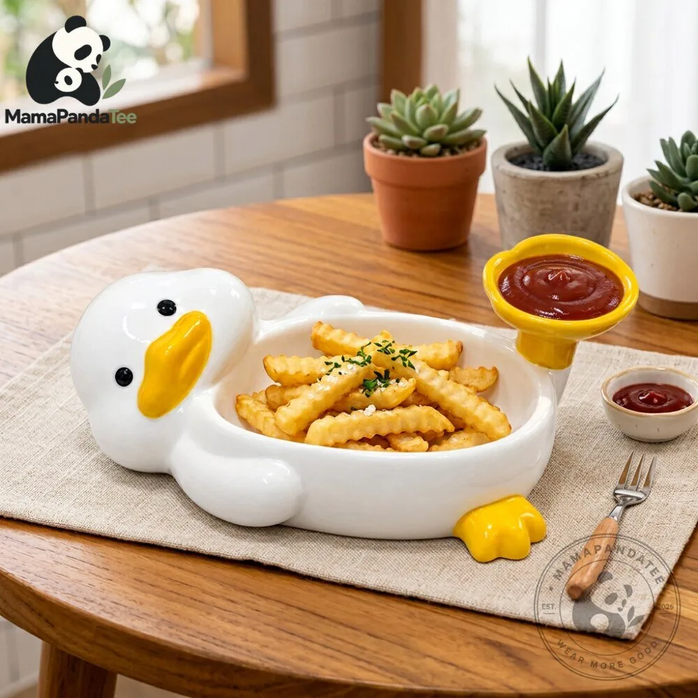 Ceramic Cute Duck Snack Dish with Dip Bowl