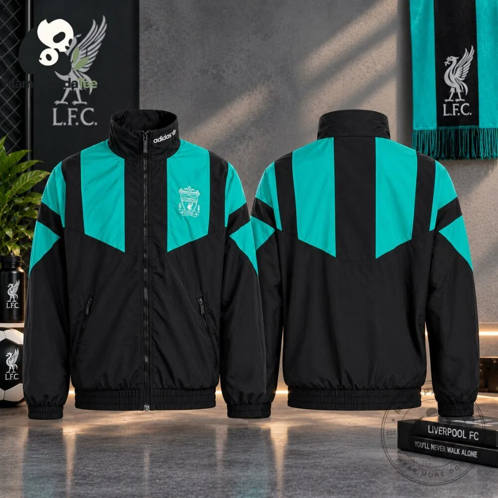 Adidas Liverpool FC Black and Teal Retro Full Zip Track Jacket
