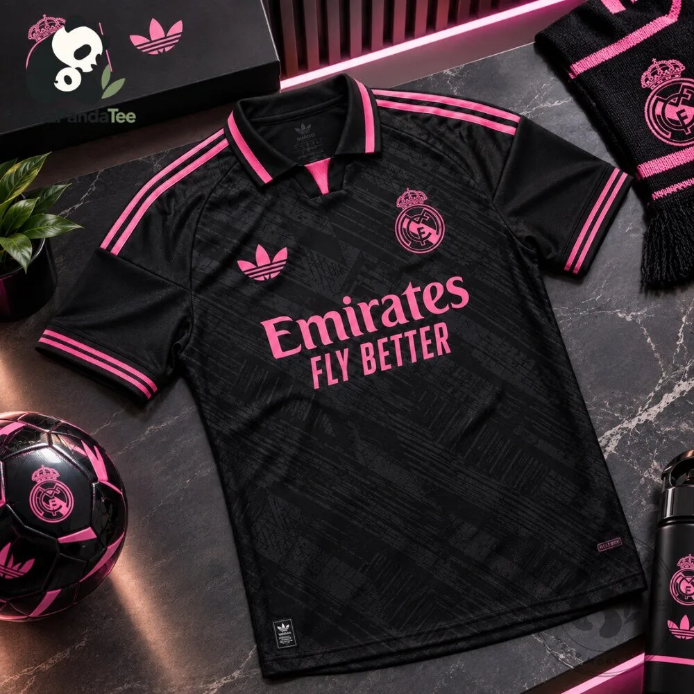 Real Madrid x Adidas Black and Pink Football Jersey 5 Real Madrid x Adidas Black and Pink Football Jersey