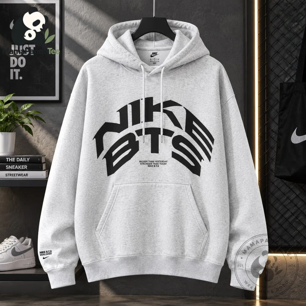 Nike x BTS Graphic Print Grey Pullover Hoodie