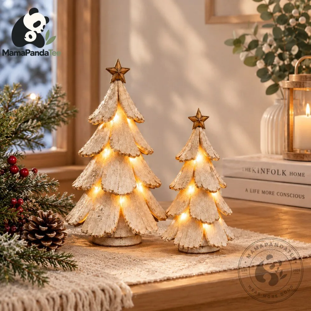 Lit Wooden Bark Christmas Tree 2026 Rustic Holiday Tabletop Decor