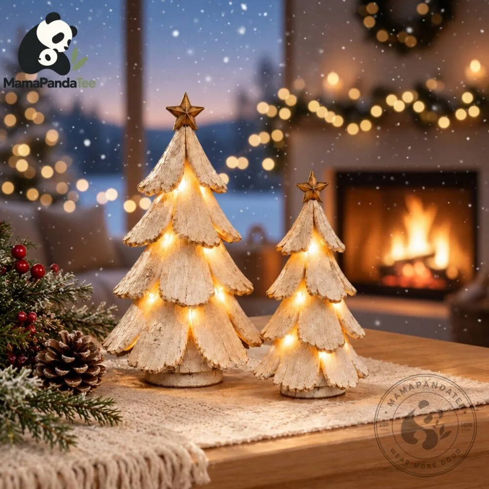 Lit Wooden Bark Christmas Tree 2026 Rustic Holiday Tabletop Decor 5 Lit Wooden Bark Christmas Tree Figurine 2026 Rustic Holiday Tabletop Decor