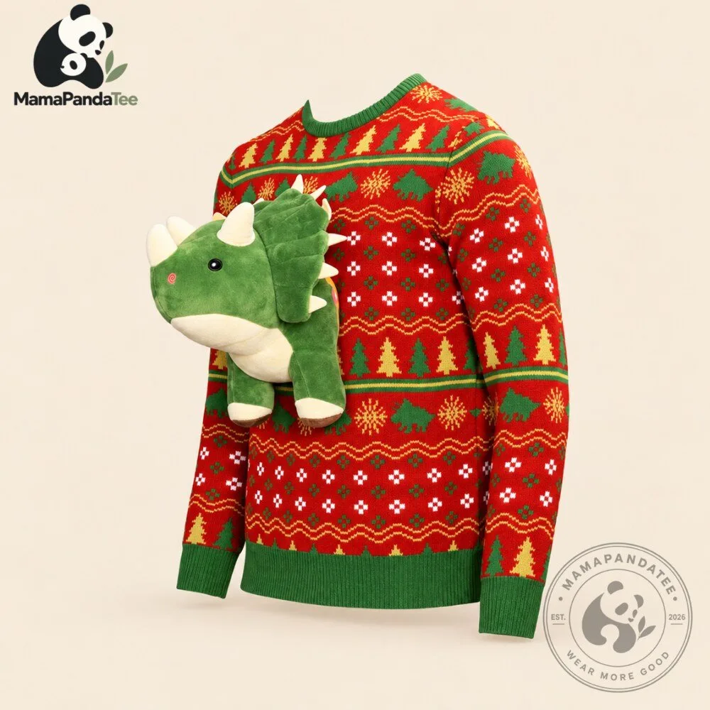 3D Triceratops Ugly Christmas Sweater 2026 4 3D Triceratops Ugly Christmas Sweater 2026