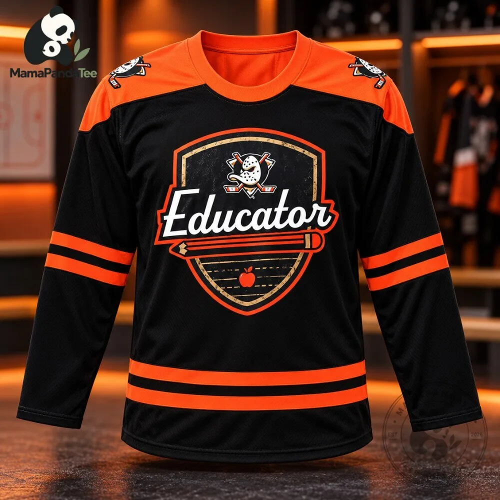 Educator Custom Hockey Jersey Black Orange 2026