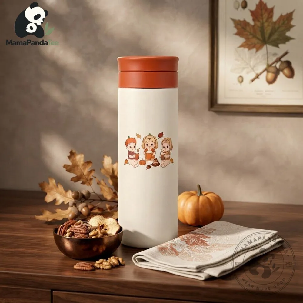 Cute Autumn Cartoon Thermal Water Bottle with Orange Lid 2026