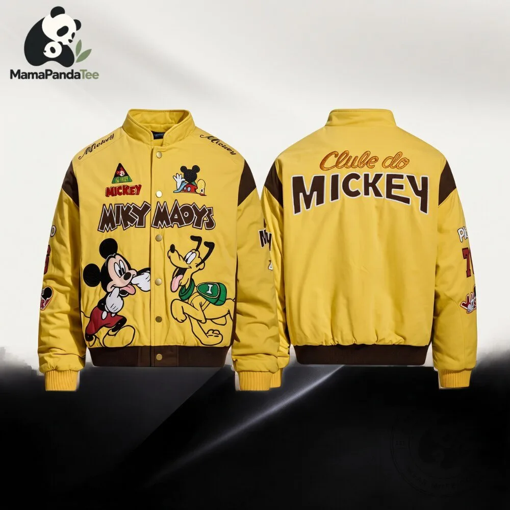 Mickey Mouse and Pluto Yellow Varsity Bomber Jacket
