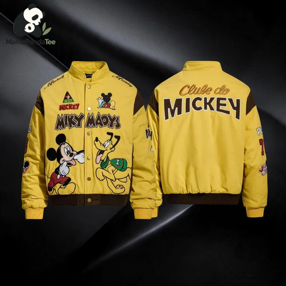 Mickey Mouse and Pluto Yellow Varsity Bomber Jacket 6 Mickey Mouse and Pluto Yellow Varsity Bomber Jacket