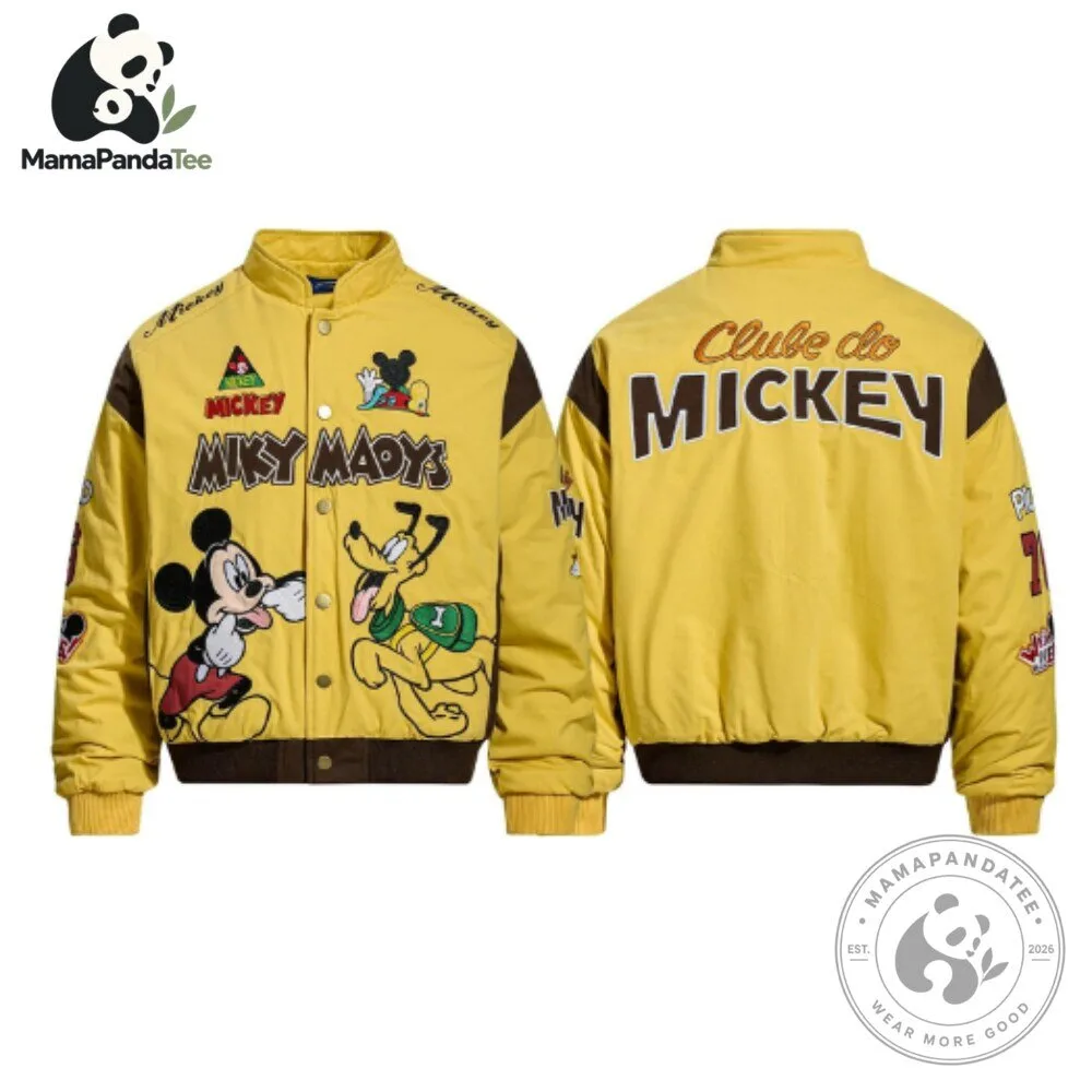 Mickey Mouse and Pluto Yellow Varsity Bomber Jacket 7 Mickey Mouse and Pluto Yellow Varsity Bomber Jacket