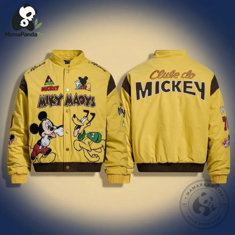 Mickey Mouse and Pluto Yellow Varsity Bomber Jacket 8 Mickey Mouse and Pluto Yellow Varsity Bomber Jacket