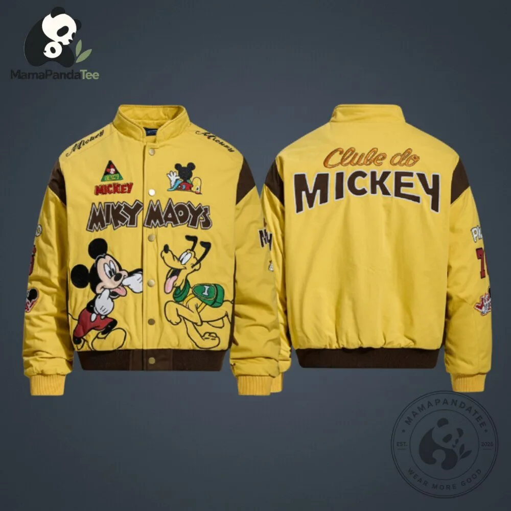 Mickey Mouse and Pluto Yellow Varsity Bomber Jacket 9 Mickey Mouse and Pluto Yellow Varsity Bomber Jacket
