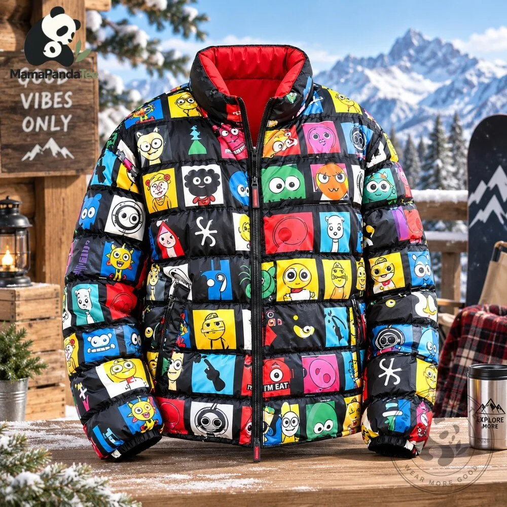 Best Milo Cartoon Print Reversible Puffer Jacket for