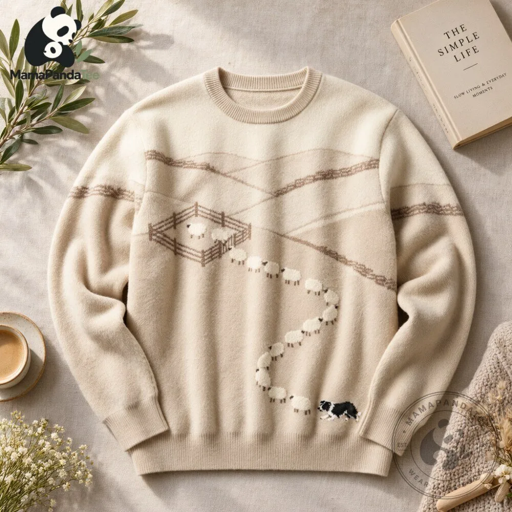 Cozy Cottagecore Sheep Sweater Border Collie Crewneck