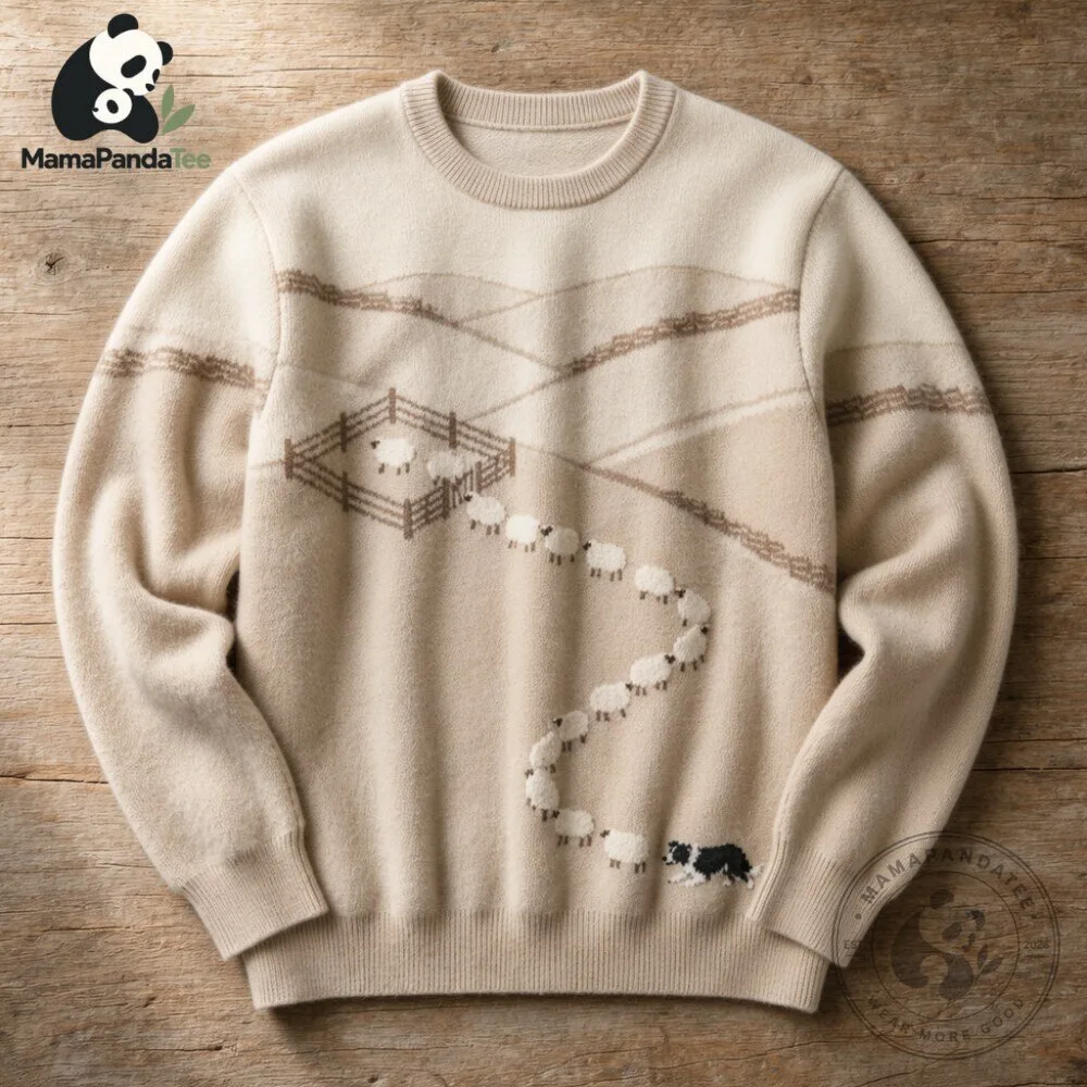 Cozy Cottagecore Sheep  Sweater Border Collie Crewneck – image 2 of 4