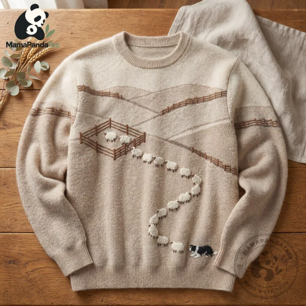 Cozy Cottagecore Sheep  Sweater Border Collie Crewneck – image 3 of 4