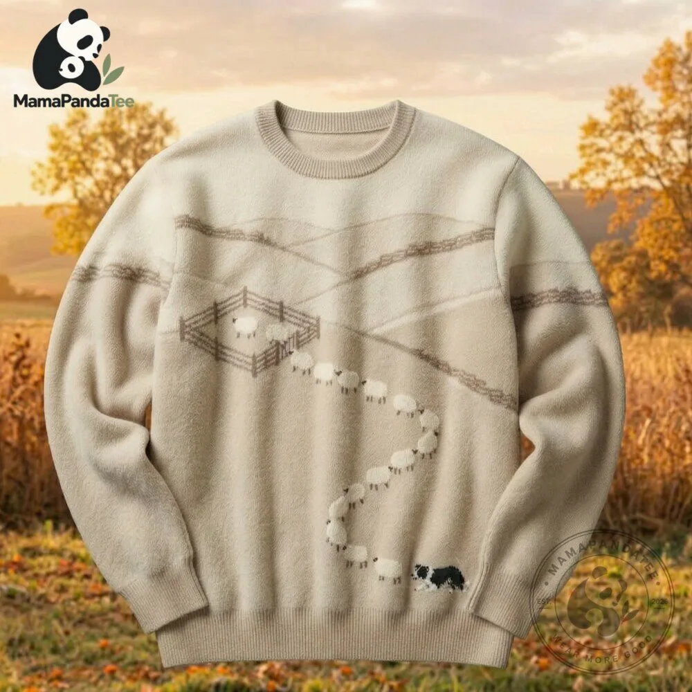 Cozy Cottagecore Sheep  Sweater Border Collie Crewneck – image 4 of 4