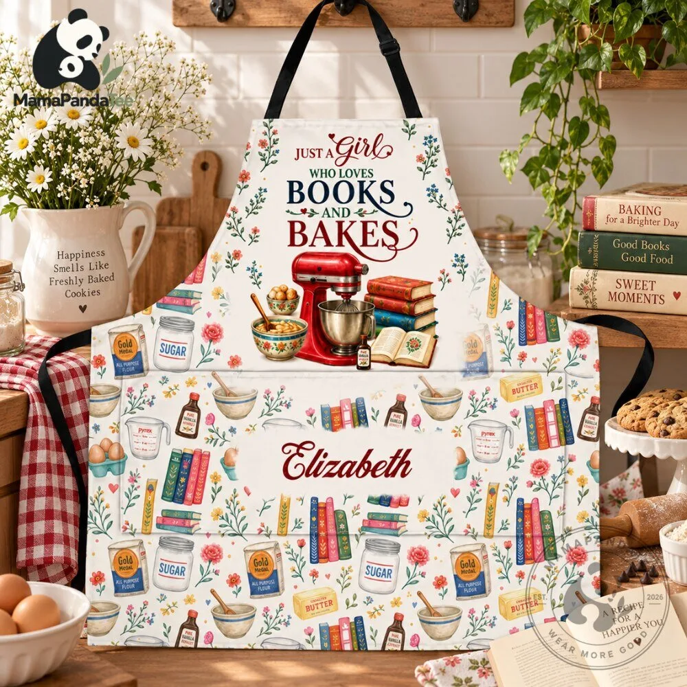 Personalized Just a Girl Who Loves Books and Bakes Apron