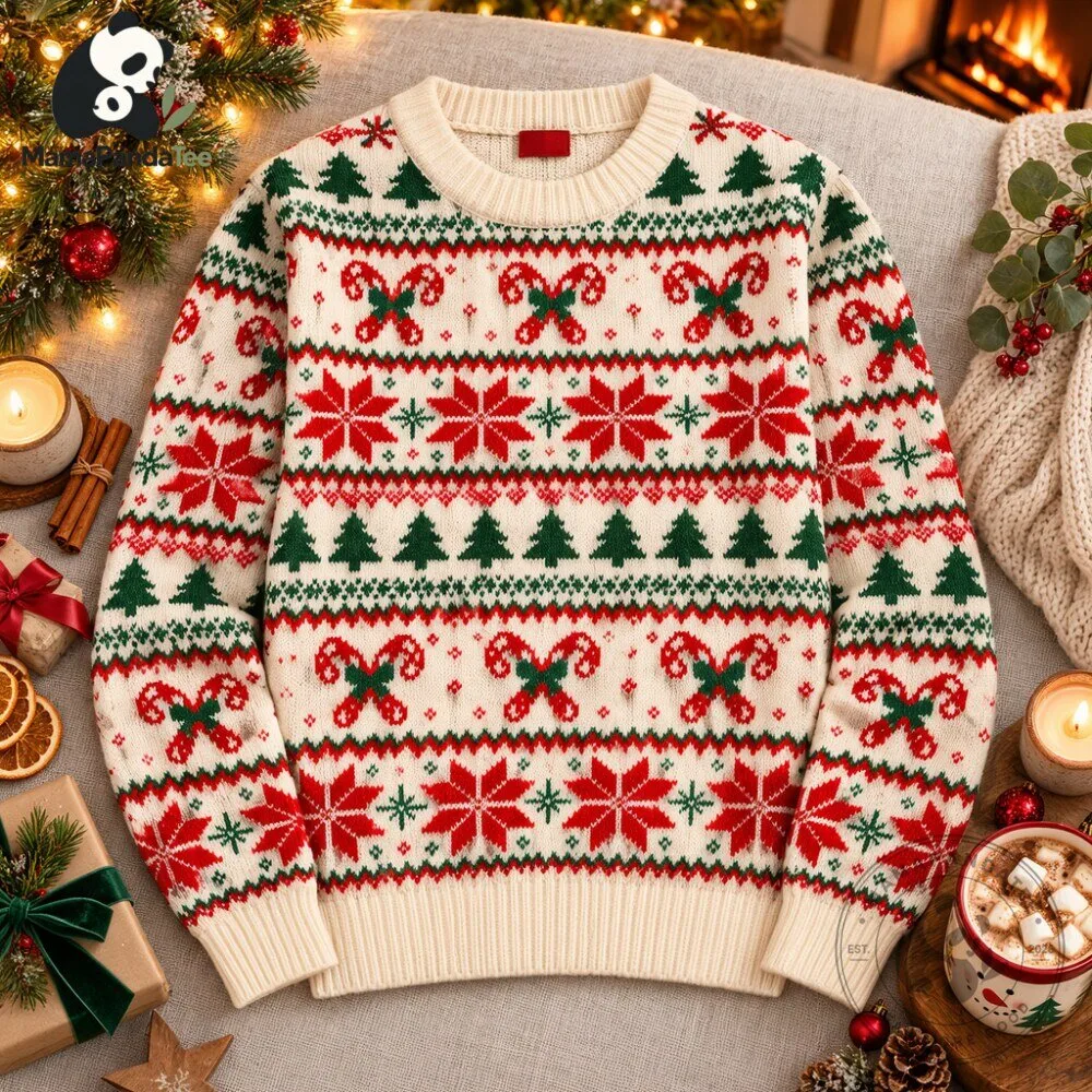 Cozy Knit Christmas Tree & Candy Cane Ugly Holiday Sweater 2026